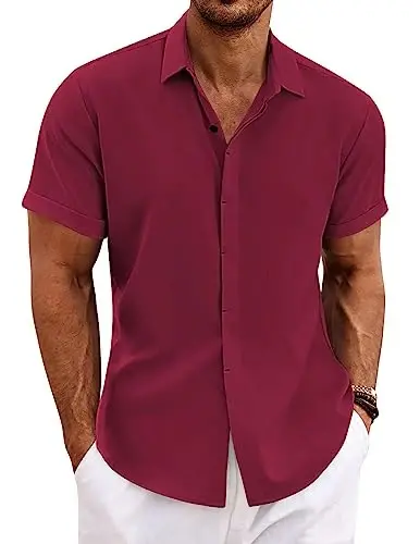 COOFANDY Men's Linen Shirts Short Sleeve Casual Shirts Button Down Shirt for Men Beach Summer Wedding Shirt - 1