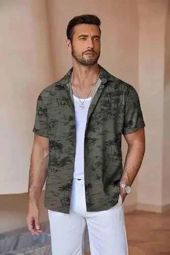 COOFANDY Men's Linen Shirts Short Sleeve Casual Shirts Button Down Shirt for Men Beach Summer Wedding Shirt - 2