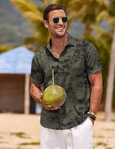 COOFANDY Men's Linen Shirts Short Sleeve Casual Shirts Button Down Shirt for Men Beach Summer Wedding Shirt - 3