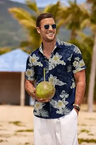 COOFANDY Men's Linen Shirts Short Sleeve Casual Shirts Button Down Shirt for Men Beach Summer Wedding Shirt - 2