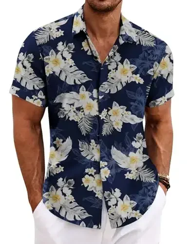 COOFANDY Men's Linen Shirts Short Sleeve Casual Shirts Button Down Shirt for Men Beach Summer Wedding Shirt 