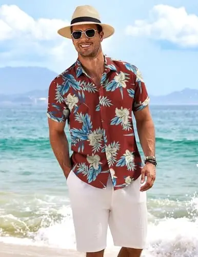 COOFANDY Men's Linen Shirts Short Sleeve Casual Shirts Button Down Shirt for Men Beach Summer Wedding Shirt - 3