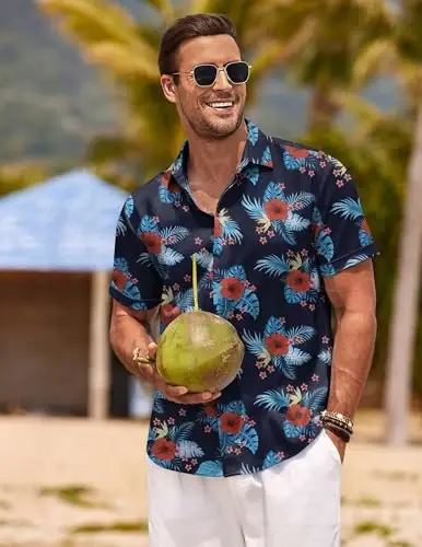 COOFANDY Men's Linen Shirts Short Sleeve Casual Shirts Button Down Shirt for Men Beach Summer Wedding Shirt - 2