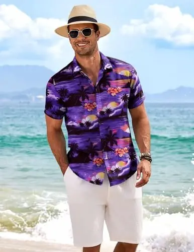 COOFANDY Men's Linen Shirts Short Sleeve Casual Shirts Button Down Shirt for Men Beach Summer Wedding Shirt - 4