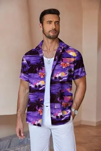 COOFANDY Men's Linen Shirts Short Sleeve Casual Shirts Button Down Shirt for Men Beach Summer Wedding Shirt - 5