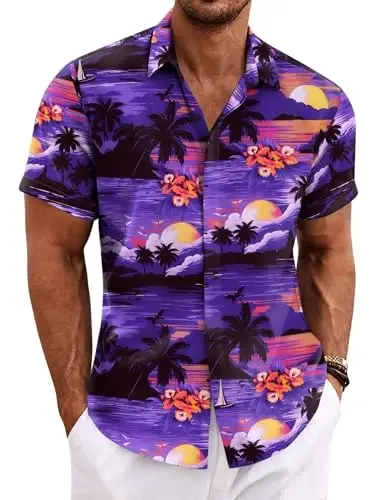 COOFANDY Men's Linen Shirts Short Sleeve Casual Shirts Button Down Shirt for Men Beach Summer Wedding Shirt 