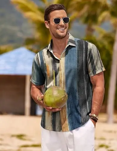 COOFANDY Men's Linen Shirts Short Sleeve Casual Shirts Button Down Shirt for Men Beach Summer Wedding Shirt - 3