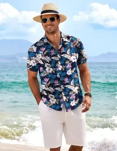 COOFANDY Men's Linen Shirts Short Sleeve Casual Shirts Button Down Shirt for Men Beach Summer Wedding Shirt - 5