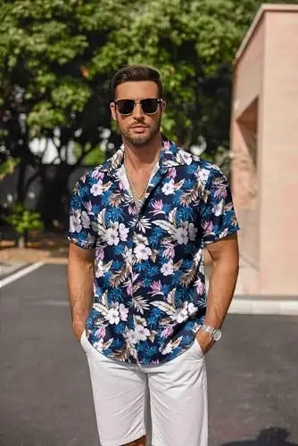 COOFANDY Men's Linen Shirts Short Sleeve Casual Shirts Button Down Shirt for Men Beach Summer Wedding Shirt - 4