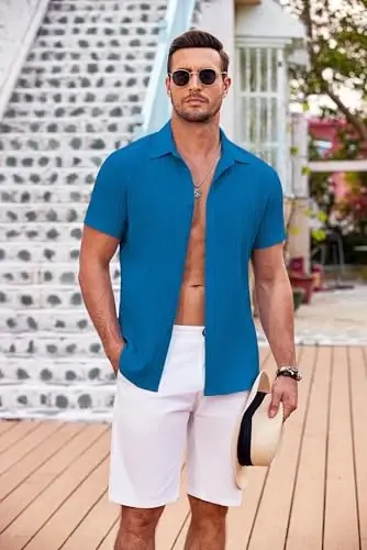COOFANDY Mens Beach Shirt Short Sleeve Button Down Shirts Casual Cuban Collared Summer Vacation Tropical Shirts - 3