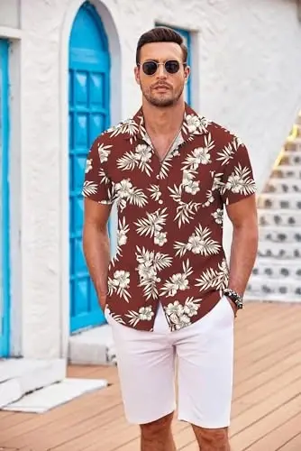 COOFANDY Men's Casual Button Down Shirts Short Sleeve Textured Summer Beach Shirt with Pocket - 3