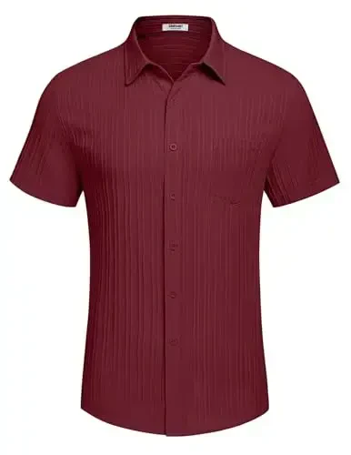 COOFANDY Men's Casual Button Down Shirts Short Sleeve Textured Summer Beach Shirt with Pocket - COOFANDY (1)