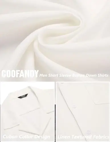 COOFANDY Men's Casual Button Down Shirts Short Sleeve Linen Beach Shirt Cuban Vacation Textured Shirts with Pocket - 5