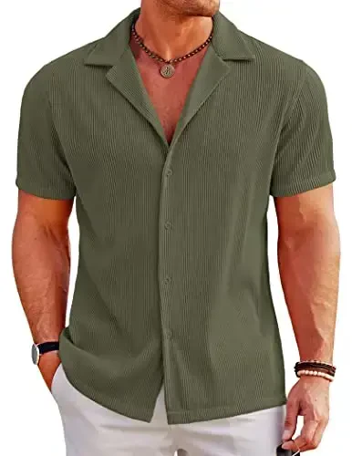COOFANDY Men's Casual Button Down Shirts Short Sleeve Regular Fit Fashion Camp Beach Shirts Tops 