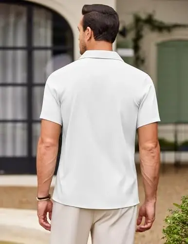 COOFANDY Men's Casual Button Down Shirts Short Sleeve Summer Beach Shirt Fashion Textured Shirts with Pocket - 4