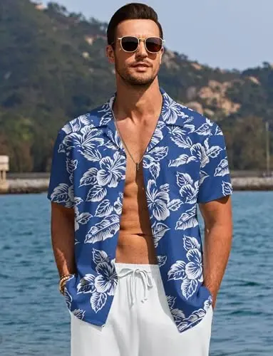 COOFANDY Men's Casual Button Down Shirts Short Sleeve Summer Beach Shirt Cuban Vacation Textured Shirts with Pocket - 4