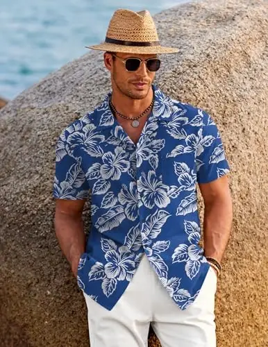 COOFANDY Men's Casual Button Down Shirts Short Sleeve Summer Beach Shirt Cuban Vacation Textured Shirts with Pocket - 3