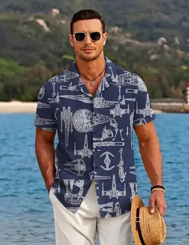 COOFANDY Men's Casual Button Down Shirts Short Sleeve Summer Beach Shirt Cuban Vacation Textured Shirts with Pocket - COOFANDY (1)