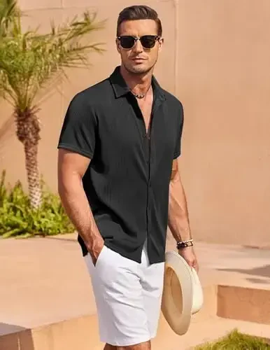 COOFANDY Men's Casual Shirts Short Sleeve Button Down Shirt for Men Wedding Beach Fashion Shirt - 2