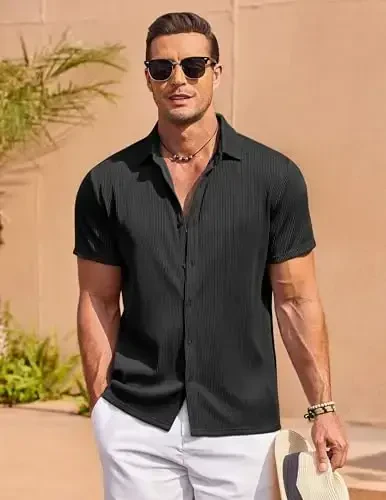 COOFANDY Men's Casual Shirts Short Sleeve Button Down Shirt for Men Wedding Beach Fashion Shirt - 3