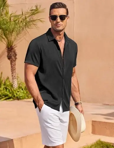 COOFANDY Men's Casual Shirts Short Sleeve Button Down Shirt for Men Wedding Beach Fashion Shirt - 2