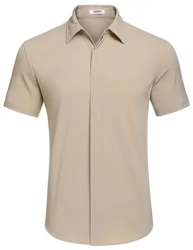 COOFANDY Men's Casual Short Sleeve Button Down Summer Beach Shirt Lightweight Textured Wrinkle Free Stretch Shirts - 4