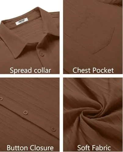 COOFANDY Men's Casual Button Down Shirts Short Sleeve Textured Summer Beach Shirt with Pocket - 5