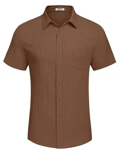COOFANDY Men's Casual Button Down Shirts Short Sleeve Textured Summer Beach Shirt with Pocket - 6