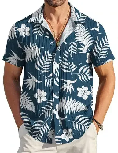 COOFANDY Men's Casual Button Down Shirts Short Sleeve Textured Summer Beach Shirt with Pocket - 1