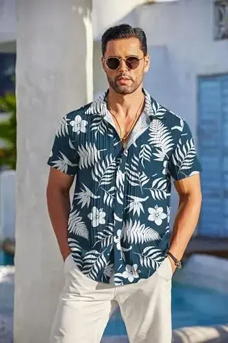 COOFANDY Men's Casual Button Down Shirts Short Sleeve Textured Summer Beach Shirt with Pocket - COOFANDY (1)