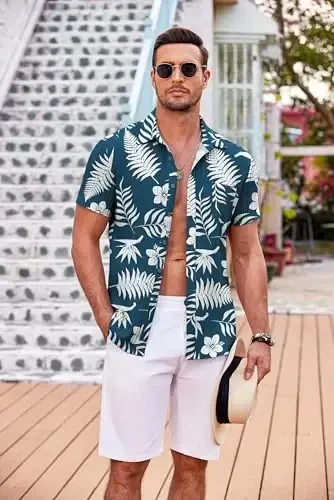 COOFANDY Men's Casual Button Down Shirts Short Sleeve Textured Summer Beach Shirt with Pocket - 3