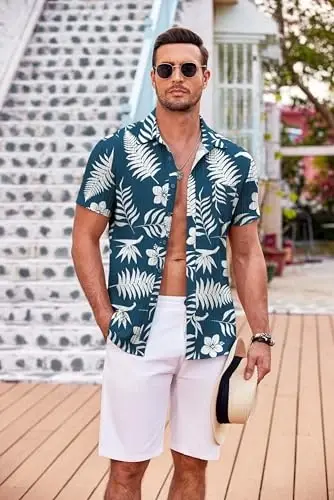 COOFANDY Men's Casual Button Down Shirts Short Sleeve Textured Summer Beach Shirt with Pocket - 3