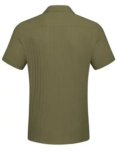 COOFANDY Men's Casual Button Down Shirts Short Sleeve Textured Summer Beach Shirt with Pocket - 6