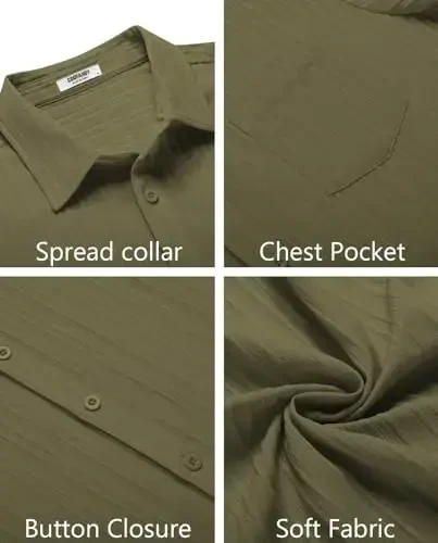 COOFANDY Men's Casual Button Down Shirts Short Sleeve Textured Summer Beach Shirt with Pocket - 5