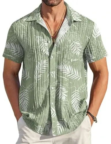 COOFANDY Men's Casual Button Down Shirts Short Sleeve Textured Summer Beach Shirt with Pocket - 1