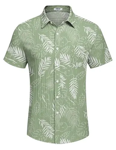 COOFANDY Men's Casual Button Down Shirts Short Sleeve Textured Summer Beach Shirt with Pocket - 4