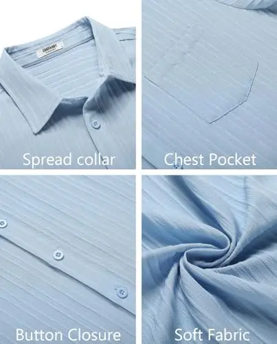 COOFANDY Men's Casual Button Down Shirts Short Sleeve Textured Summer Beach Shirt with Pocket - 5