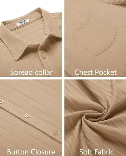COOFANDY Men's Casual Button Down Shirts Short Sleeve Textured Summer Beach Shirt with Pocket - 5