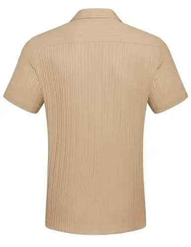COOFANDY Men's Casual Button Down Shirts Short Sleeve Textured Summer Beach Shirt with Pocket - 6