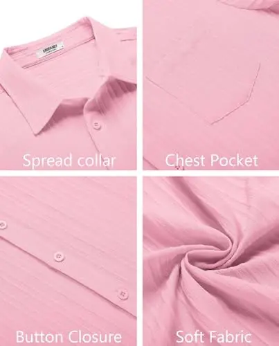 COOFANDY Men's Casual Button Down Shirts Short Sleeve Textured Summer Beach Shirt with Pocket - 5