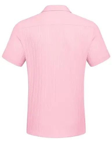 COOFANDY Men's Casual Button Down Shirts Short Sleeve Textured Summer Beach Shirt with Pocket - 6