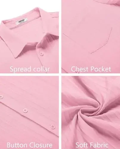 COOFANDY Men's Casual Button Down Shirts Short Sleeve Textured Summer Beach Shirt with Pocket - 5