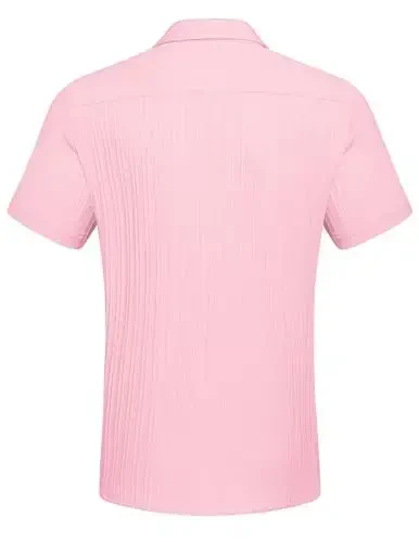 COOFANDY Men's Casual Button Down Shirts Short Sleeve Textured Summer Beach Shirt with Pocket - 6