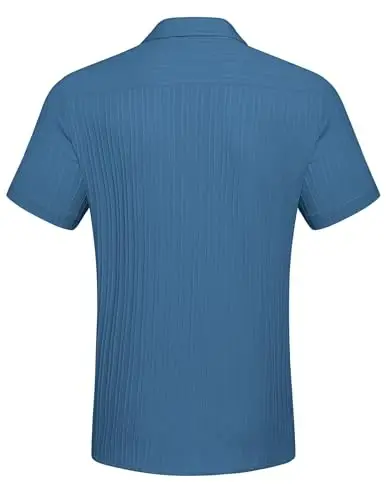 COOFANDY Men's Casual Button Down Shirts Short Sleeve Textured Summer Beach Shirt with Pocket - 5