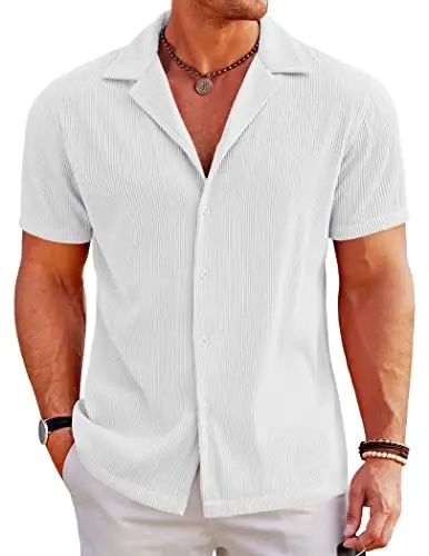 COOFANDY Men's Casual Button Down Shirts Short Sleeve Regular Fit Fashion Camp Beach Shirts Tops - 1