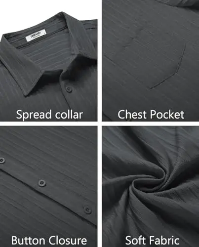 COOFANDY Men's Casual Button Down Shirts Short Sleeve Textured Summer Beach Shirt with Pocket - 5