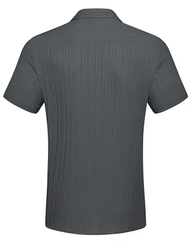 COOFANDY Men's Casual Button Down Shirts Short Sleeve Textured Summer Beach Shirt with Pocket - 6