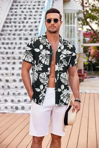 COOFANDY Men's Casual Button Down Shirts Short Sleeve Textured Summer Beach Shirt with Pocket - 3