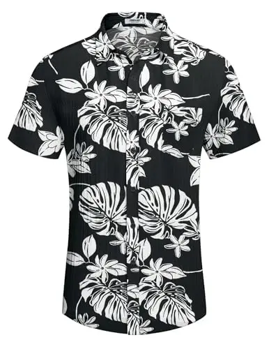 COOFANDY Men's Casual Button Down Shirts Short Sleeve Textured Summer Beach Shirt with Pocket - 4