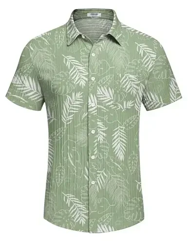 COOFANDY Men's Casual Button Down Shirts Short Sleeve Textured Summer Beach Shirt with Pocket - 4